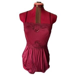 Teddy negligee sheer lace satin burgundy